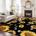 thumbnail image 3 of Area Rug 72×108in, Watercolor Sunflowers Bee on Black Floor Carpet Living Room Rug, Pastoral Flower Non-Slip Welcome Mat Indoor Rugs for Bedroom Dining Room, 3 of 9