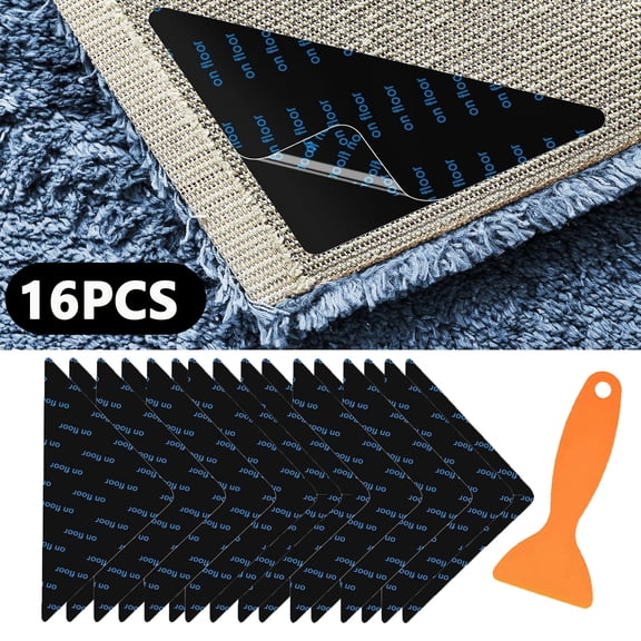 Rug Tape,16 Pcs Rug Gripper for Hardwood Floors,Double Sided Tape Reusable,Washable Carpet Tape for Home Area Rugs and Tile