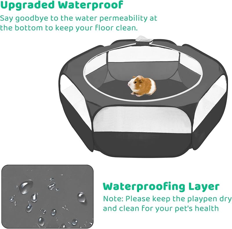 Guinea Pig Playpen with Cover, Bunny Playpen with Top, Rabbit Pop Up Playpen with Roof, Small Animal Play Pen Indoor, for Ferret/Chinchilla/Bearded Dragon/Kitten (Black)