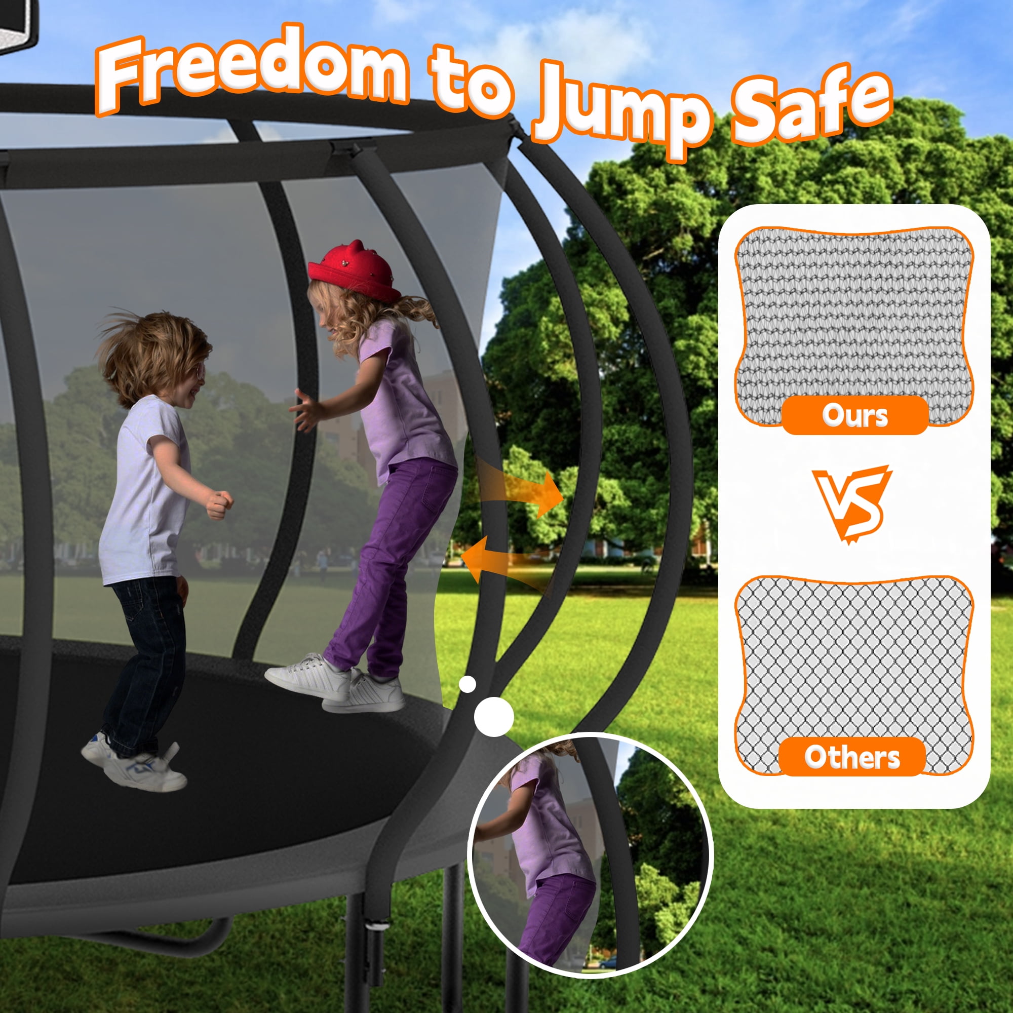 DeepRoar 2026 Upgraded 10FT Trampoline for Kids, Heavy Duty 1000LBS Outdoor Trampoline Set with Enclosure, Basketball Hoop, Light and Sprinkler, Recreational Trampolings for Backyard