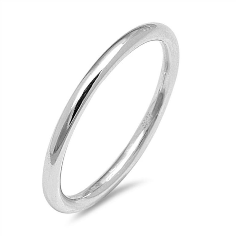 ChicSilver Minimalist Sterling Silver Ring for Women 2mm Thin Wedding Band  Stacking Ring Round Plain Bridal Band Size 10 