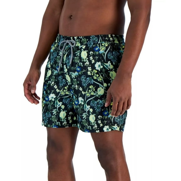 INC Mens Evan Garden Quick-Dry Floral-Print 5" Swim Trunks Black Multi-2XL