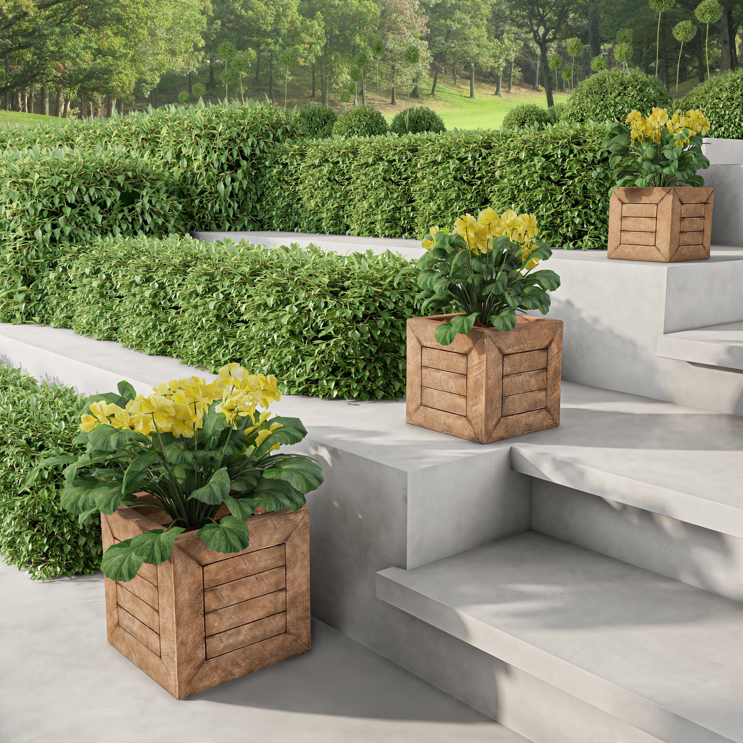 Pure Garden 15.7”, 12.7” and 10” Large Outdoor Planters Set of 3 (Brown)