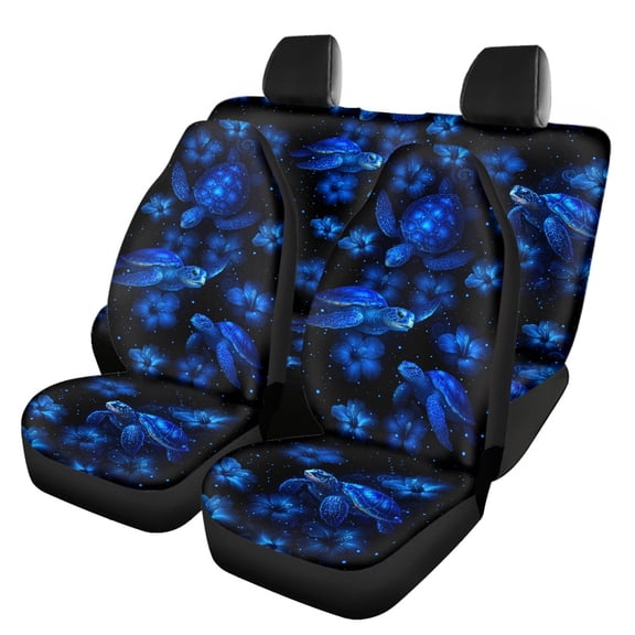 Uourmeti Turtle Floral Print Car Seat Covers 3 Pack Car Seat Covers Full Set Anti-Slip Easy to Install Suitable for Most Sedans Station Wagon