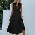 thumbnail image 2 of IROINNID Below The Knee Dress For Women Solid Color Fashion Spring, Summer And Autumn Casual One-shoulder Dress Sleeveless V-Neck A-Line Dress, 2 of 7