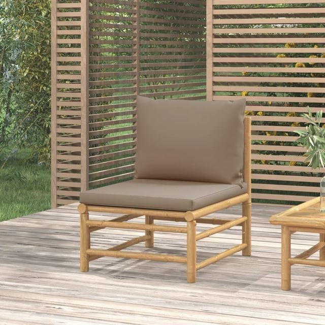 vidaXL Garden Middle Sofa with Taupe Cushions Bamboo
