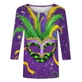 thumbnail image 4 of UPPADA Femmes T-Shirts à Manches 3/4 Mardi Gras Yall T-Shirts à Imprimé Floral Col Ras du Cou Blouse à devant Plissé Hauts d'Été Décontractés Chandail à Enfiler Haut Mode Fête Défilé Hauts Femmes Hauts à Manches 3/4 Économie, 4 of 5