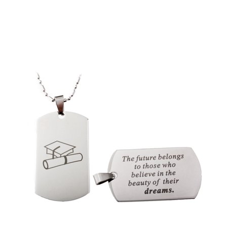 R.H. Jewelry Personalized Hand Stamped Dog Tag Graduation Stainless Steel Pendant, Cap, Diploma