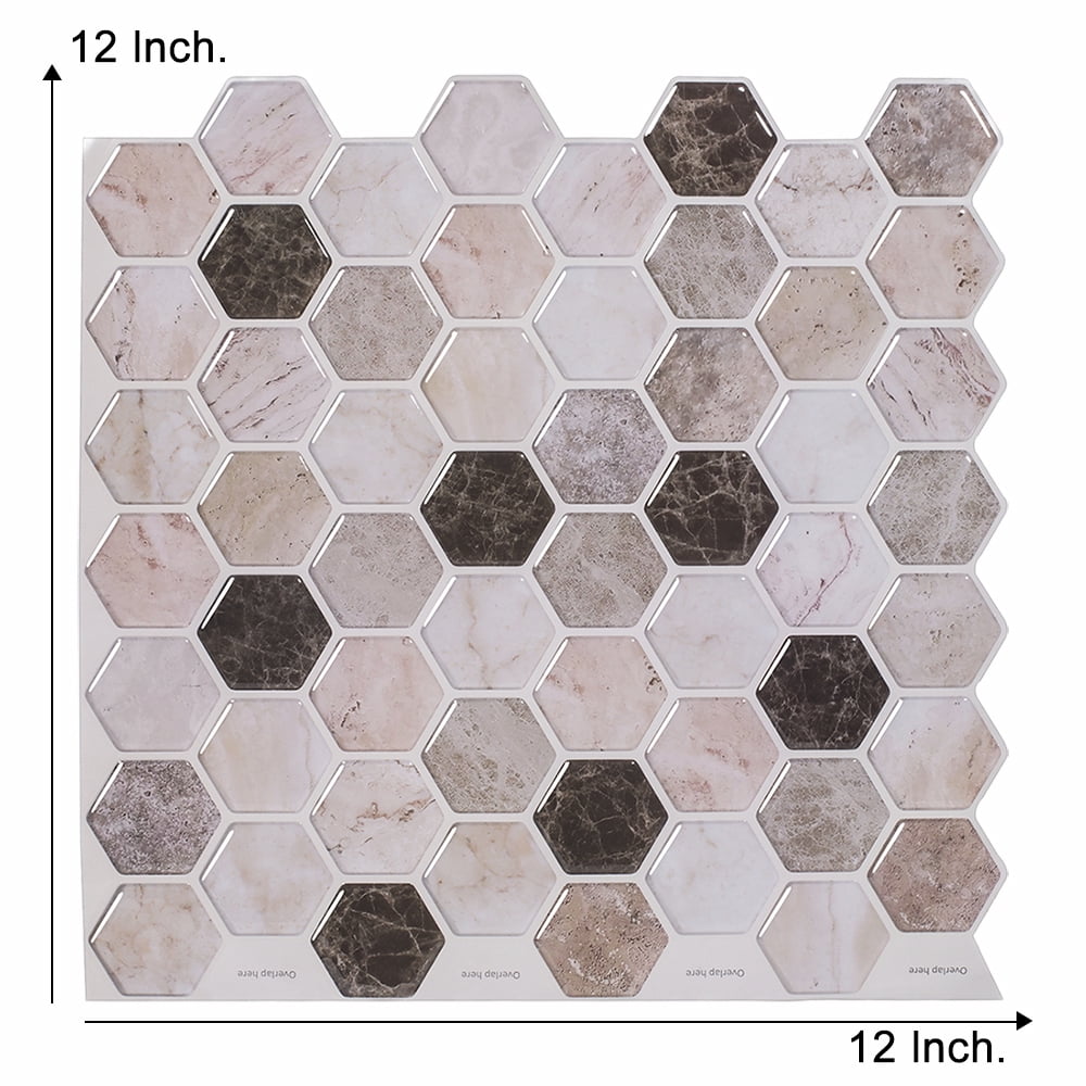 clevermosaics Sticky Peel and Stick Hexagon Marble Mosaic Tile for Wall, Kitchen, Bathroom (10 Tiles/Set)