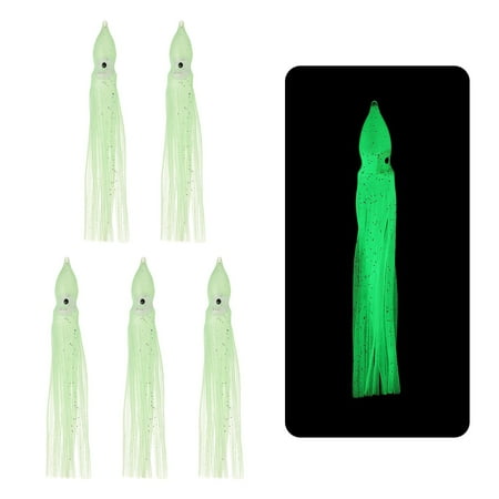 Fishing Squid Skirts Glow Soft Plastic Trolling Lures Fit for Bass Trout Salmon Saltwater Fishing Bait Green 5 Inch