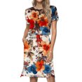 thumbnail image 1 of Puntoco Vestido Suelto Con Estampado Floral Y Manga Corta Con Hombros Y Cuello Redondo Informal Para Mujer Con Bolsillos Vestido De Cuello Redondo Y Manga Corta Naranja Xxl, 1 of 7