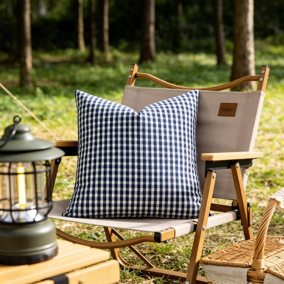 Fundas de almohada impermeables para exteriores con estampado clásico de cuadros para patio, piscina, jardín y sofá: fundas decorativas para cojines con textura tejida, fáciles de limpiar.