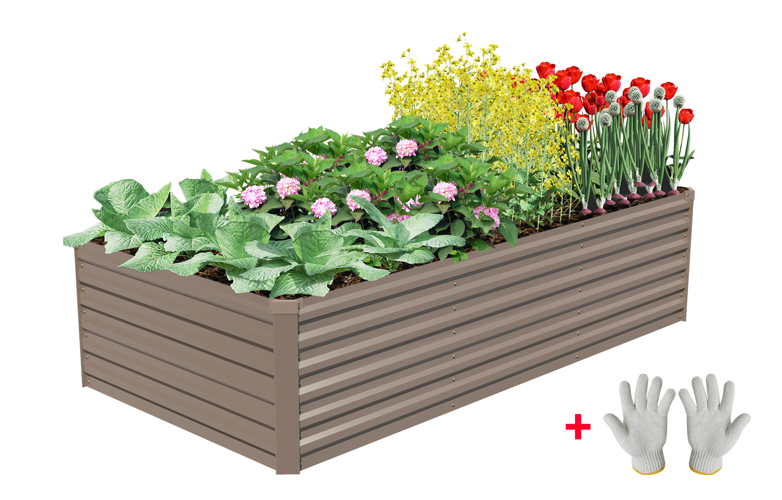 Galvanized Steel Raised Garden Bed 8x4x2 ft Outdoor for Vegetables