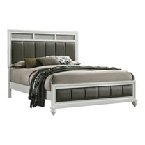 Dini Queen Panel Bed Glitter Headboard Channeled Metallic Gray Upholstery