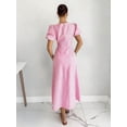 thumbnail image 4 of Pink And White Striped V-Neck Petal Sleeve Midi Dress For Women, 4 of 7