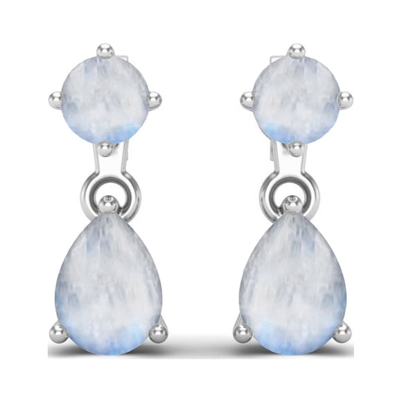 2.5 Cts Moonstone 925 Sterling Silver Dangle Drop Engagement Stud Earrings