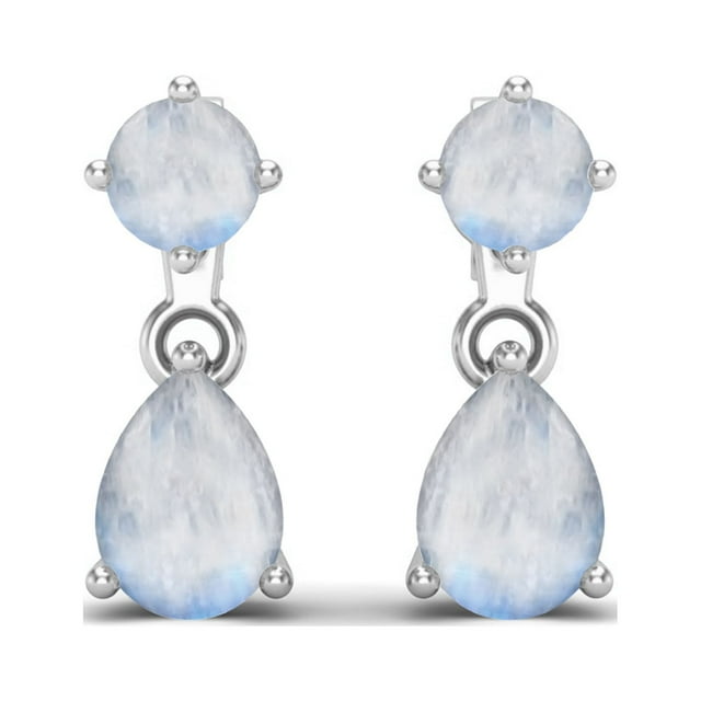 2.5 Cts Moonstone 925 Sterling Silver Dangle Drop Engagement Stud Earrings