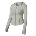 thumbnail image 3 of UVEASISHA Sun Protection Hoodie Shirt for Womens Lightweight Full Zip Running Track Jacket Slim Fit Stretch Athletic Yoga Shirt with Thumb Holes Gray L, 3 of 5