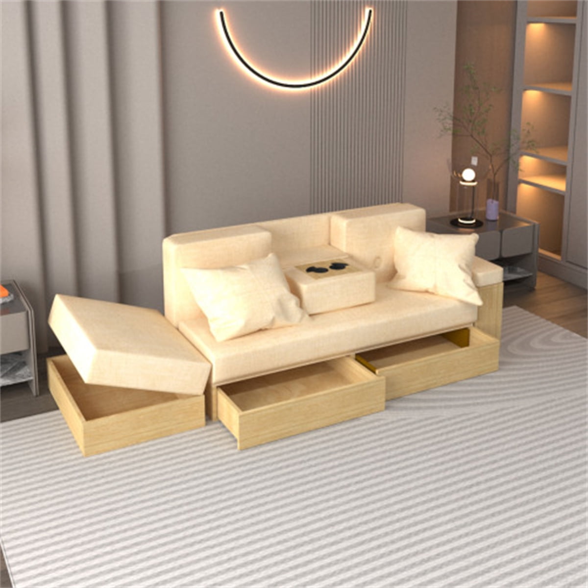 Upholstered Sofa with Reversible Chaise, Modern Sectional Couch with