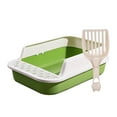thumbnail image 3 of Cat Litter Box Kitten Litter Pan with High Side Cat Sandbox Sturdy Semi Enclosed Pet Litter Tray Cat Toilet for Indoor Cats Pets Accessories White and Green, 3 of 10
