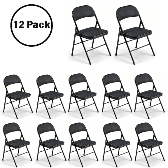 UBesGoo 12 Pack Folding Chairs, Vinyl Cushion Padded Lightweight Foldable Chairs Set of 6, Waterproof Collapsible Chairs for Outdoor Party, Home, Office, Black
