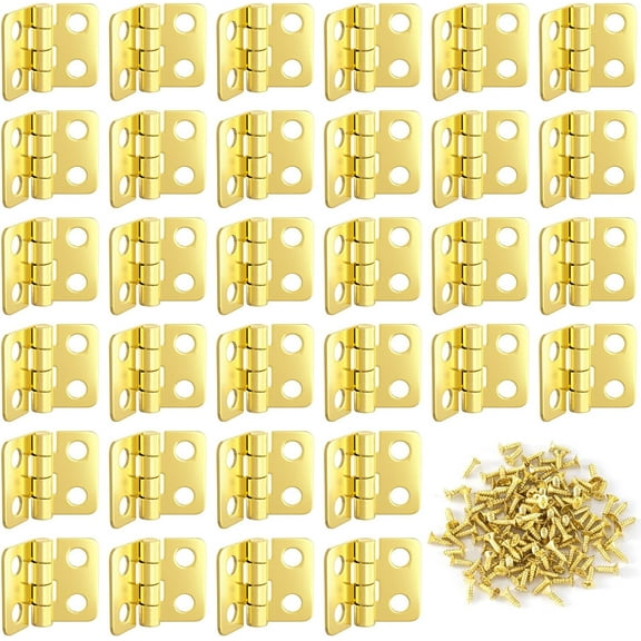 30 PCS Small Hinges for Crafts 120 PCS Screws Nails, 13 x 12 mm Retro Brass Mini Hinges Hardware with Screws for Jewelry Wooden Box Chest Cabinet DIY