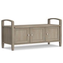 Simpli Home Warm Shaker SOLID WOOD 44 inch Wide Transitional Entryway Storage Bench in Distressed Grey