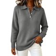thumbnail image 2 of BODOAO Women's Polo Sweater Long Sleeve Pullover Collared Button Neck Knit Sweater Top with Drop Shoulders 3 Button Placket and Oversized Relaxed Fit Long Sweater Top Grey L, 2 of 4