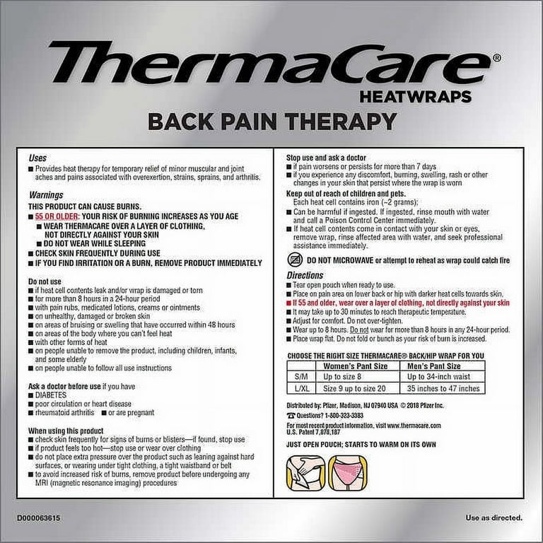 ThermaCare Advanced Back & Hip HeatWrap size chart