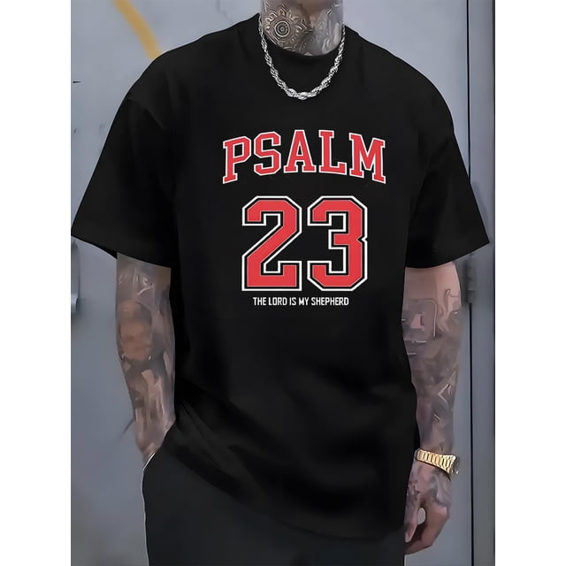 Playera Grande y Alto para Hombre Big and Tall t Shirt Camisas Playeras Manga Corta con Cuello Redondo para Hombres1 men's 100% cotton T-shirt with the words' PSALM 23 THE LORD IS MY SHEPHERD 'print