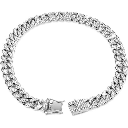 Shukong Dog Chain Diamond Collar Wal Metal Chain Necklace with Secure Buckle Pet Cuban Style Collar Jewelry Accessories for Small Medium Large Dog s(8 Inch Gold)