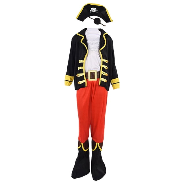 KAKOWELY 1 juego de disfraz de pirata para niños, sombrero de pirata, disfraz de mascarada de Halloween, talla L