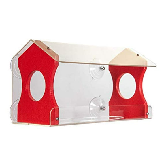JCs Wildlife Diner 13 Window Bird Feeder with Suction Cups - Holds 4 Cups of Bird Seed (Red)