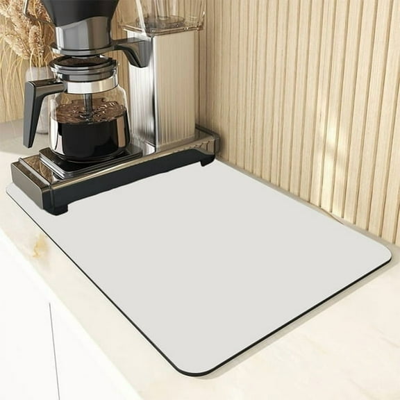 Coffee Mat - 16" × 24”Coffee Bar Mat | Coffee Bar Accessories Fit Under Coffee Maker Espresso Machine | Absorbent Hide Stain Rubber Backed Dish Drying Mat for Kitchen Counter White