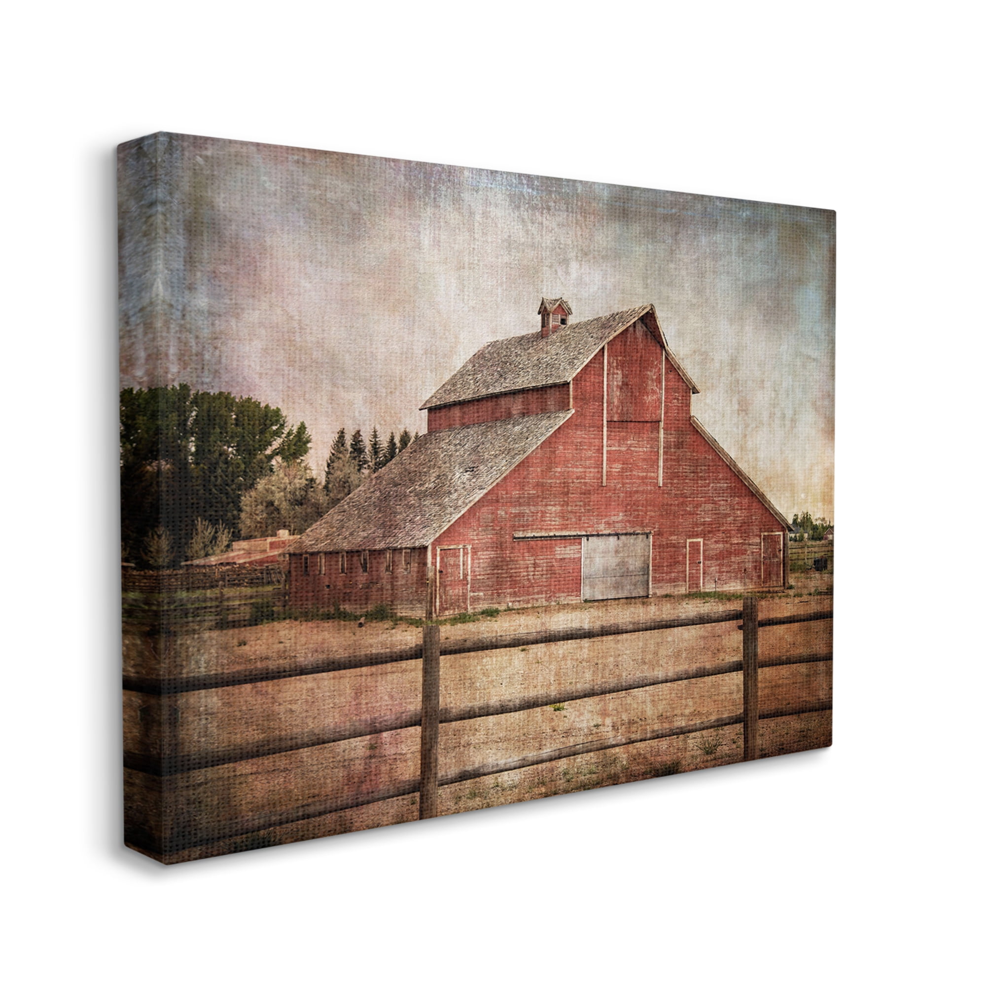Stupell Industries Vintage Rustic Barn Landscape Painting Gallery Wrapped Canvas Art Print Wall Art, 20 x 16