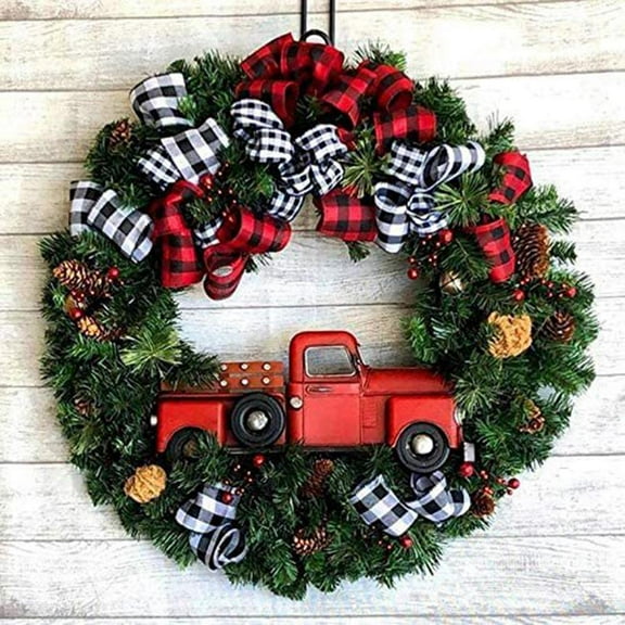 Christmas Red Truck Wreath for Front Door, Red Truck Wreath with Pine Cones Winter Berry Wreath Rustic Christmas Garland Fall Wreaths for Thanksgiving Decoration Xmas Decor