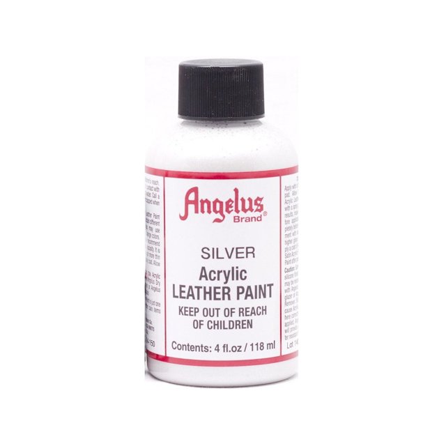 Pintura acrílica para cuero Angelus, color plateado, 118 ml, a base de agua