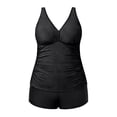 thumbnail image 4 of FASHOFT Plus Size Swimsuit for Women Tummy Control 2 Piece Tankini Bathing Suit V Neck Tankini Top with Floral Shorts Beach Poor Swimwear Black 16W, 4 of 5