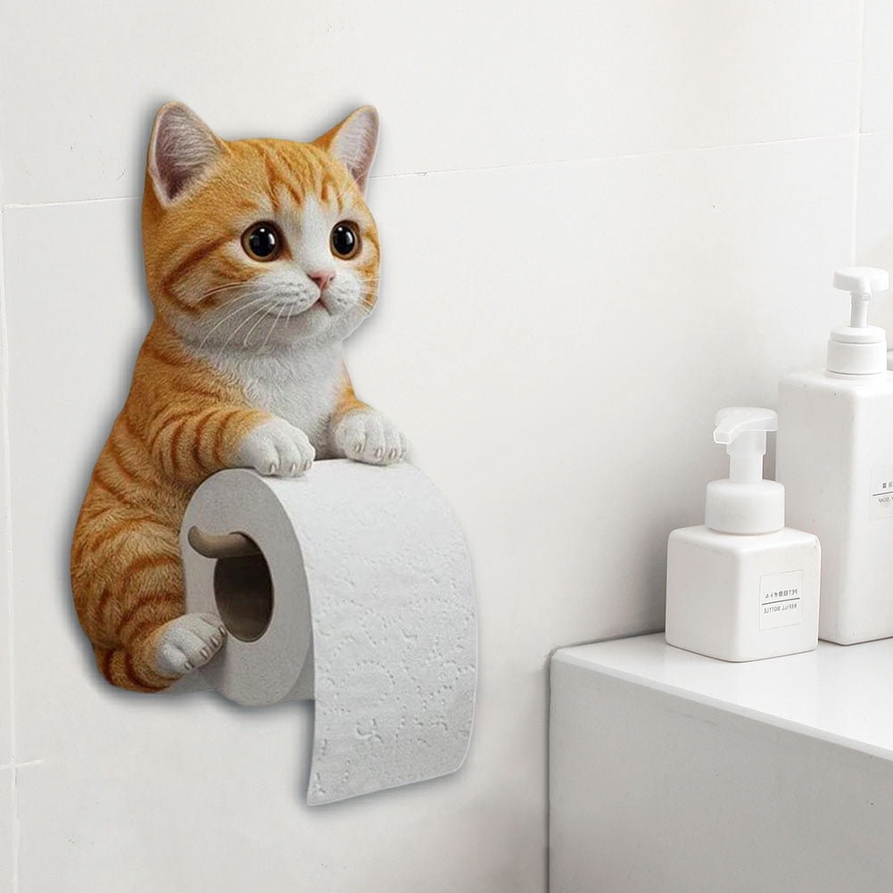 CARRFA Funny 3D Cat Toilet Roll Holder, Creative Cat Sculpture Paper Holder, Decorative Towel & Tissue Wall Mount for Bathroom Kitchen Decor Gifts for Cat Lovers