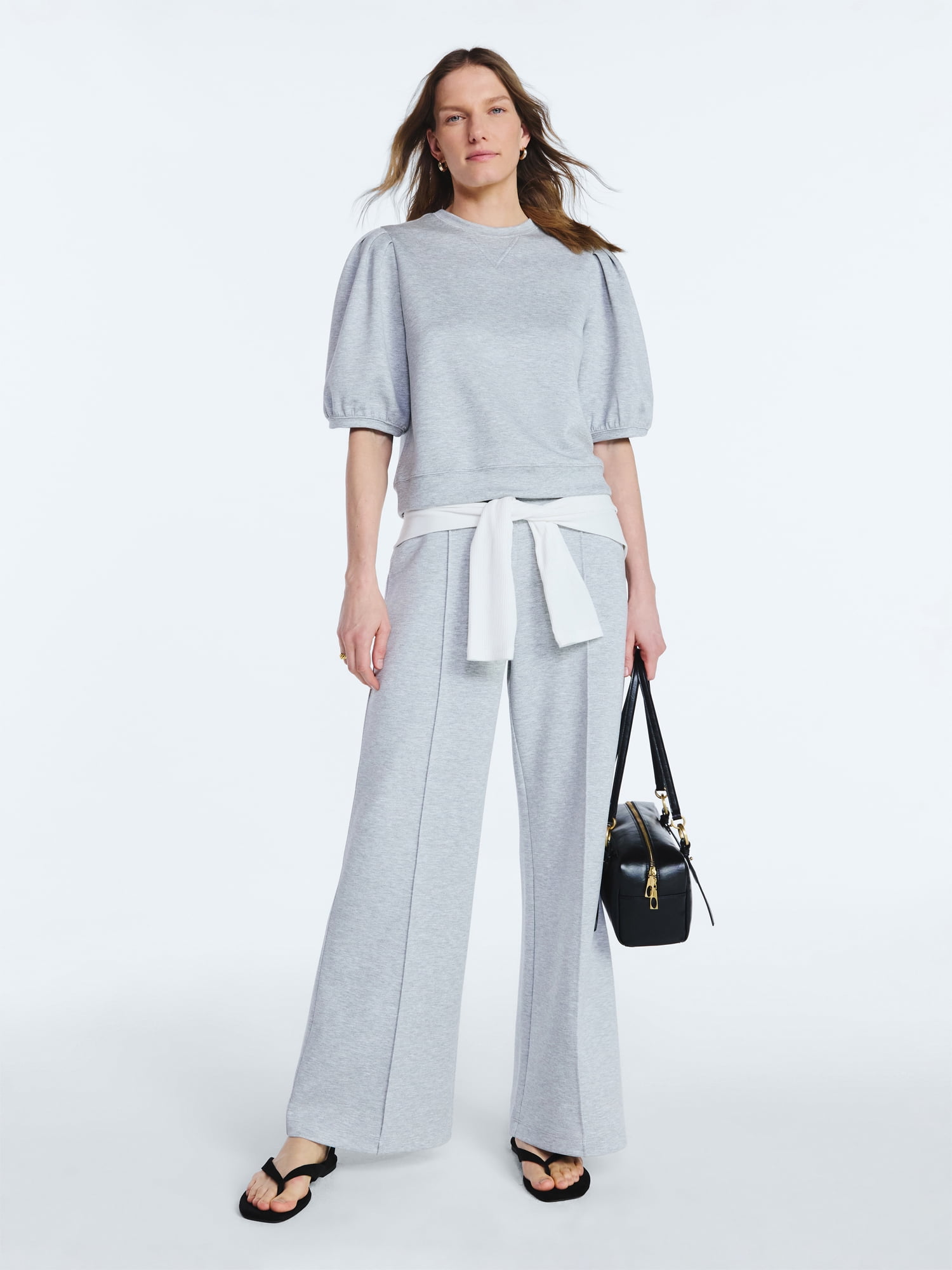 Scoop Women's and Women's Plus New Scubaknit Pleated Sleeve Top, Sizes XS-4X