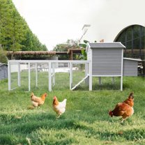 TIMOREN 113" Large Wooden Chicken Coop, Outdoor Hen House Poultry Cage Rabbit Hutch with Run and Nesting Box, Waterproof Anti-UV Roof, Sliding Door and Secure Lock for Backyard