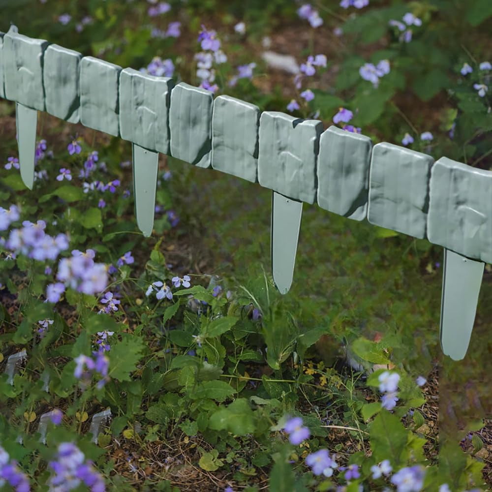 DIY Garden Edging Border-20PC/Packs Lawn Fence Plastic Cobblestone Effect Edging Lawn Trimming Garden Patio Decor (Grey)