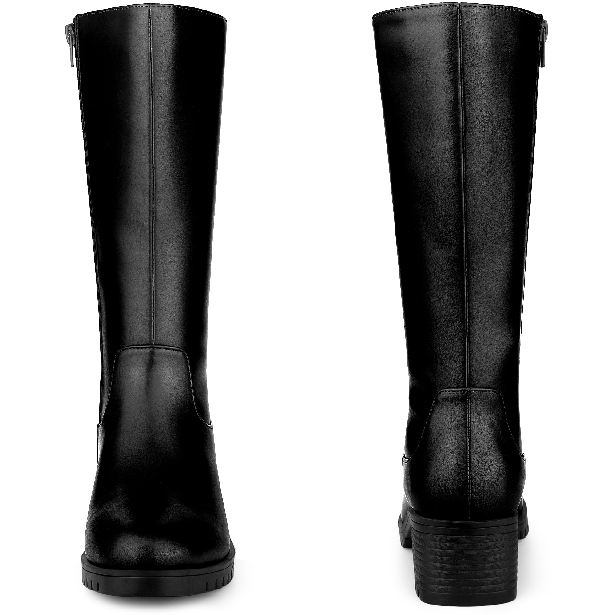 Unique Bargains Round Toe Side Zip Low Chunky Heels Mid Calf Boots for Women Black 9