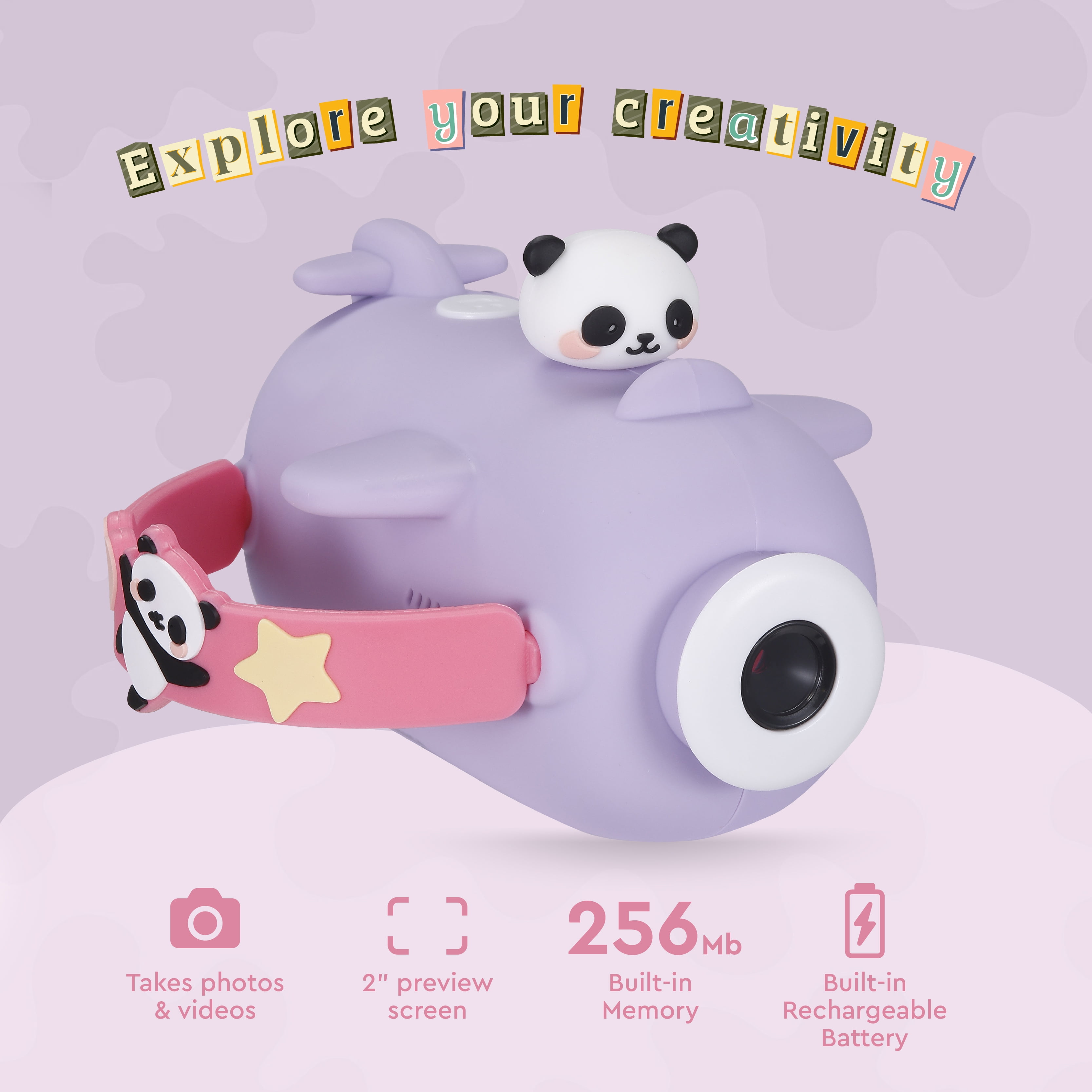 Vivitar Kidztech Camcorder for Kids, Purple Panda Digital Video Camera, Digital Zoom, Micro SD, Single Pack