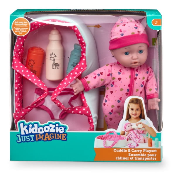 Kidoozie Just Imagine Cuddle & Carry Playset – 12” Soft Baby Doll with Carrier, Bottles & Diaper – Ages 2 Years+