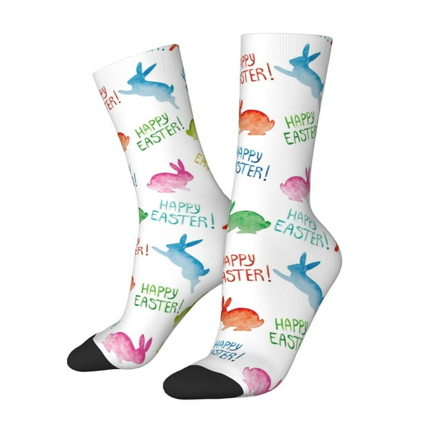 Balery Happy Easter Rabbit Calcetas Largas con Estampado para Hombre y Mujer – Suaves y Transpirables, Talla Única (US 5-11)