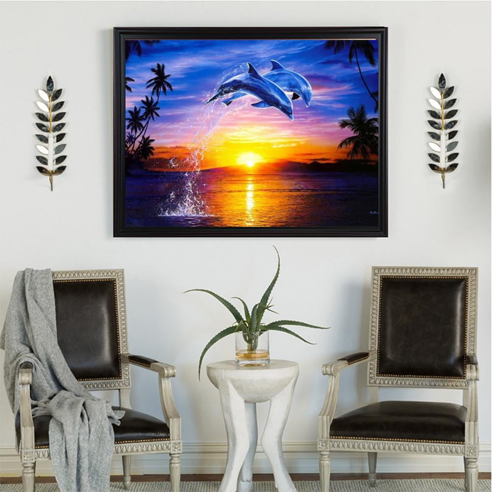 Winnereco 5d Diy Full Drill Diamond Painting Sunset Dolphin Cross Stitch Embroidery Walmart Com