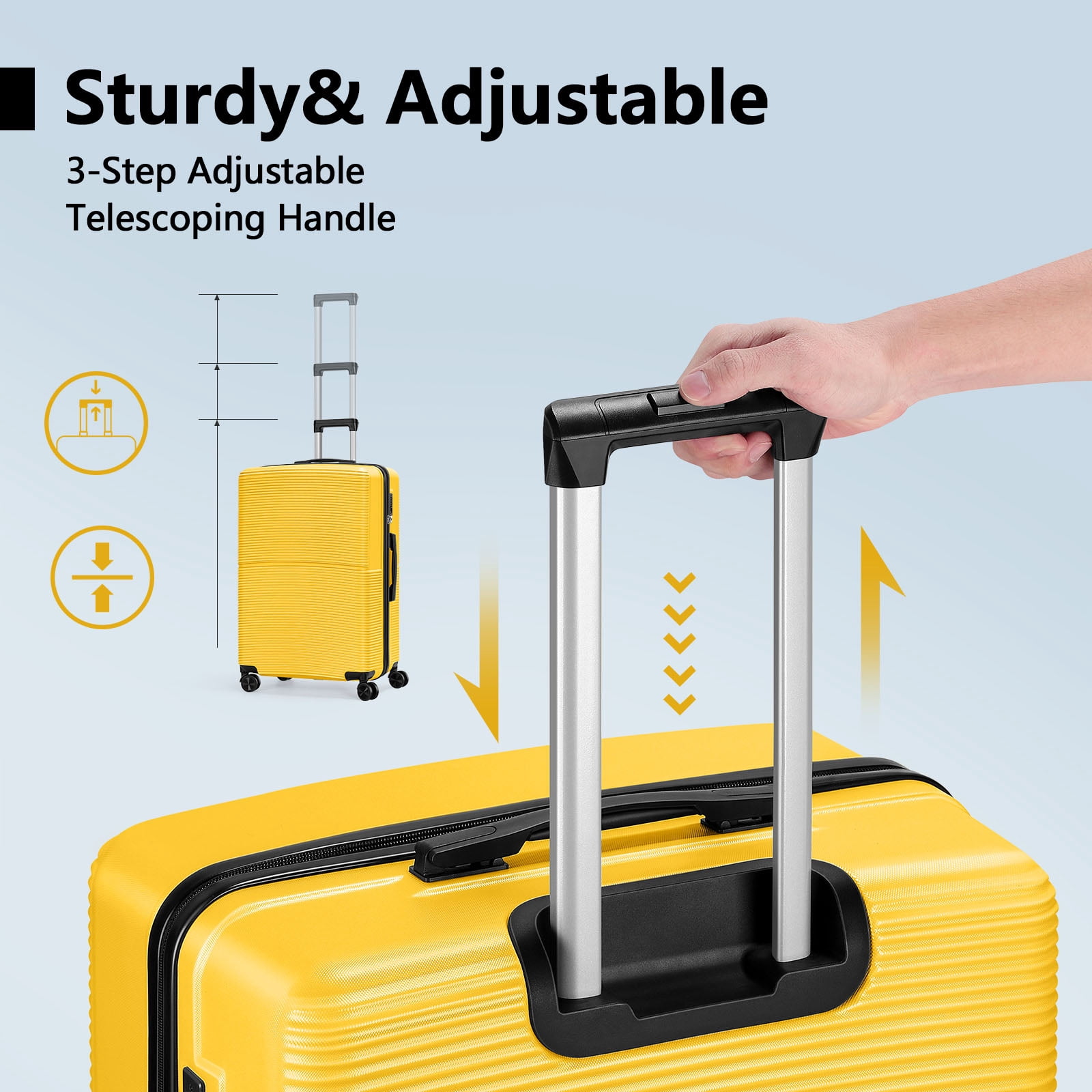Hardside Spinner Luggage Sets in Yellow, 3 Piece, TSA Lock
