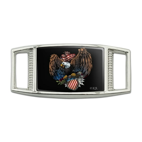 Patriotic Eagle USA American Flag Shield Rectangular Shoe Shoelace Shoe Lace Tag Runner Gym Charm Decoration