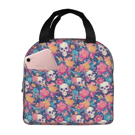 Insulated Lunch Bag for Women Men - colorful Skull flower daisy Leakproof Cooler Lunch Box for Women Men  Lunch Tote Bags for Work School Picnic Travel